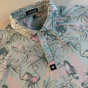 Bad Birdie Golf Polo Mens L SLIM Floral Flamingo Toucan Tropical Performance